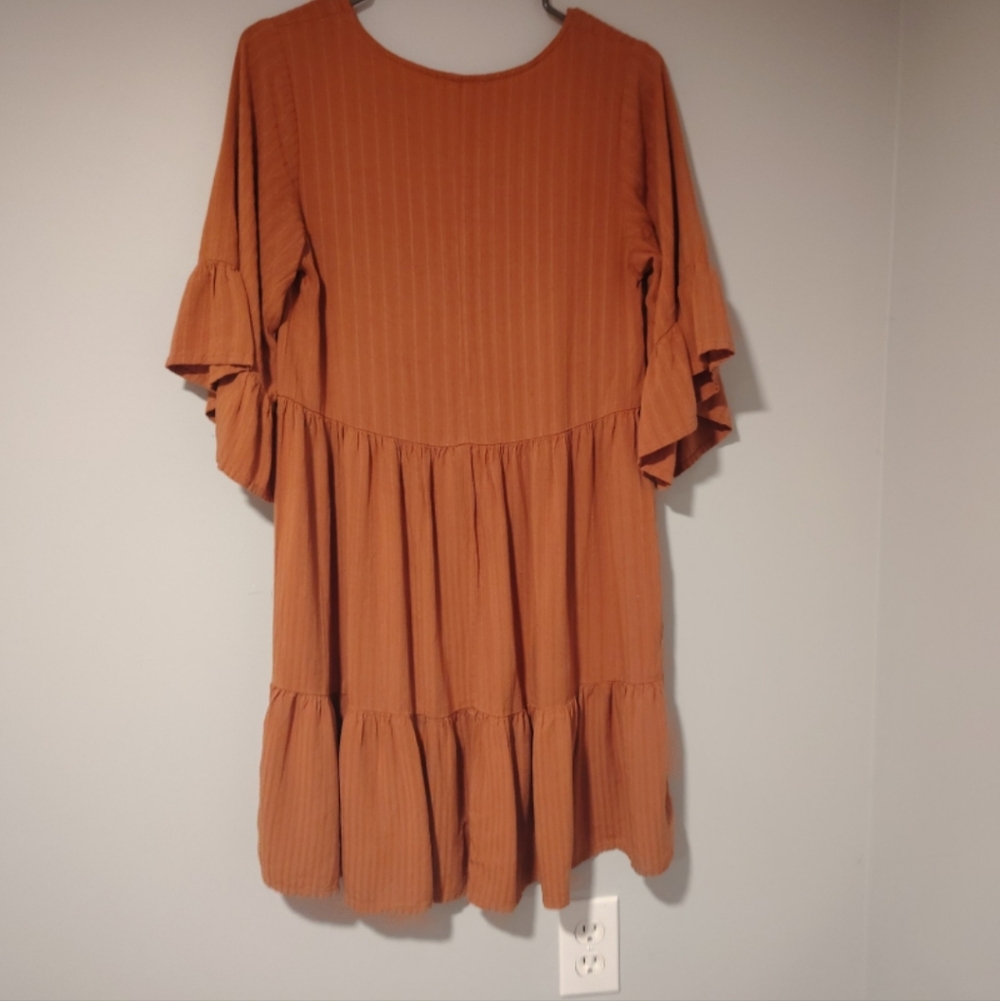 Universal Thread Oversized Rust Orange Brown Ribbed Ruffle Tiered Peasant Dress